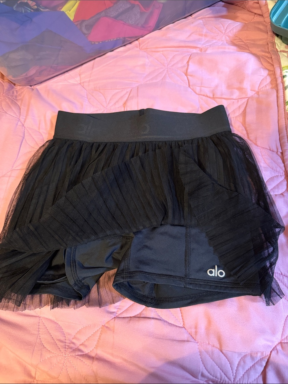 ALO Yoga Black Pleated Tulle Skort